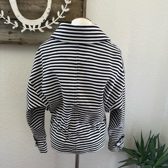 CAbi Women Medium Blue/White Nautical Striped Harbor Jacket Drawstring 5654 NWOT - Picture 2 of 8